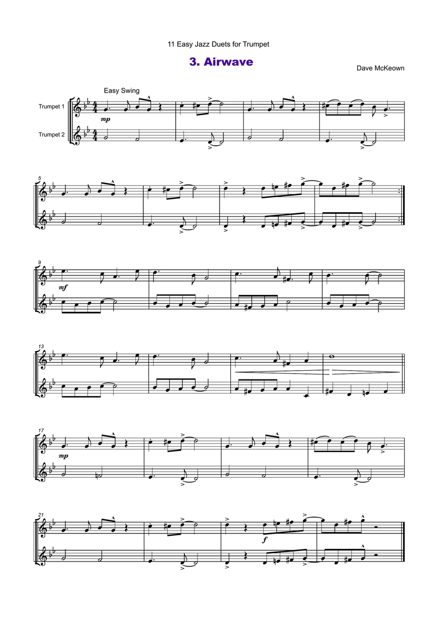 11 Easy Jazz Duets for Trumpet Trumpet Duet scores gallery preview page 4