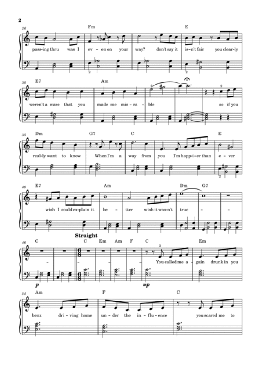 Happier Than Ever Easy Piano scores gallery preview page 2