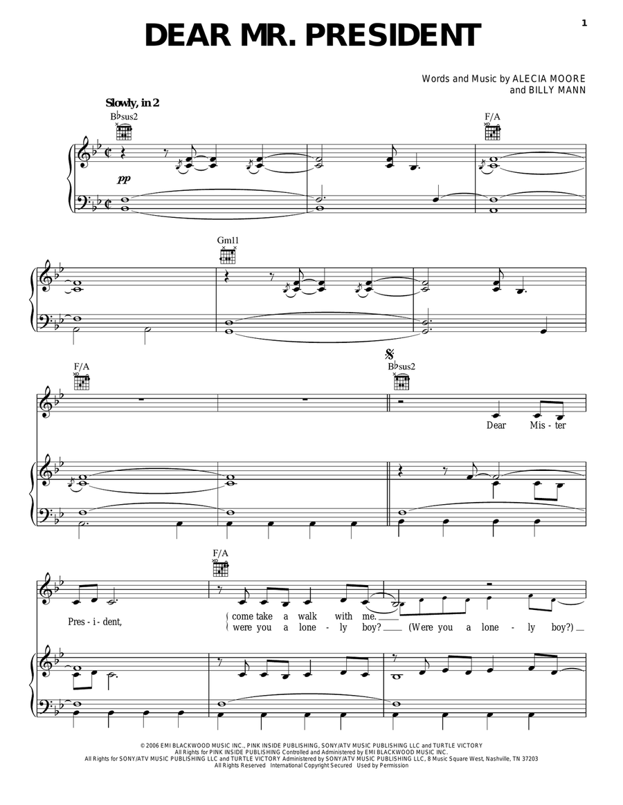 Dear Mr. President Dear Mr. President Piano, Vocal, Guitar scores gallery preview page 1
