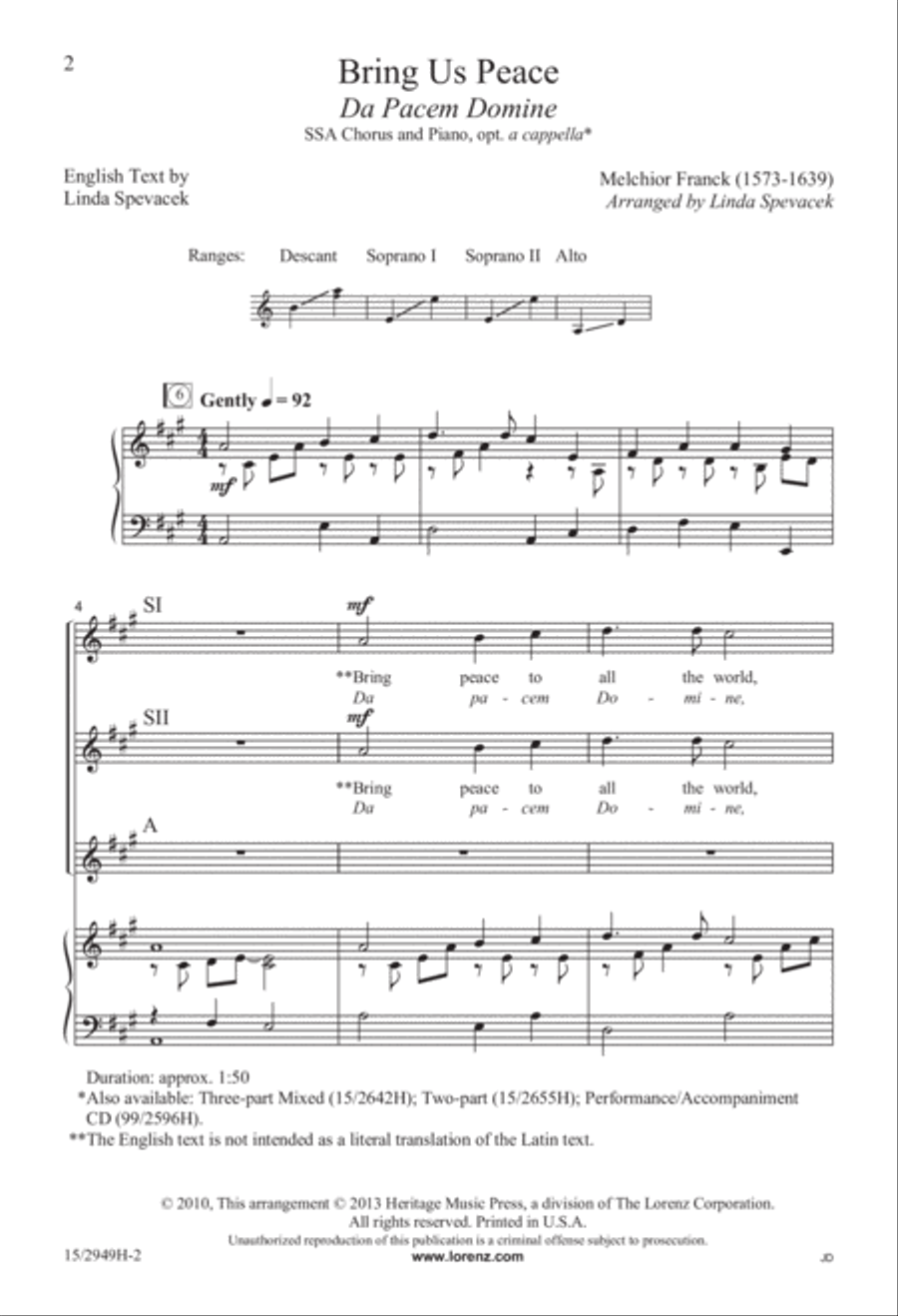 Bring Us Peace SSA scores gallery preview page 2
