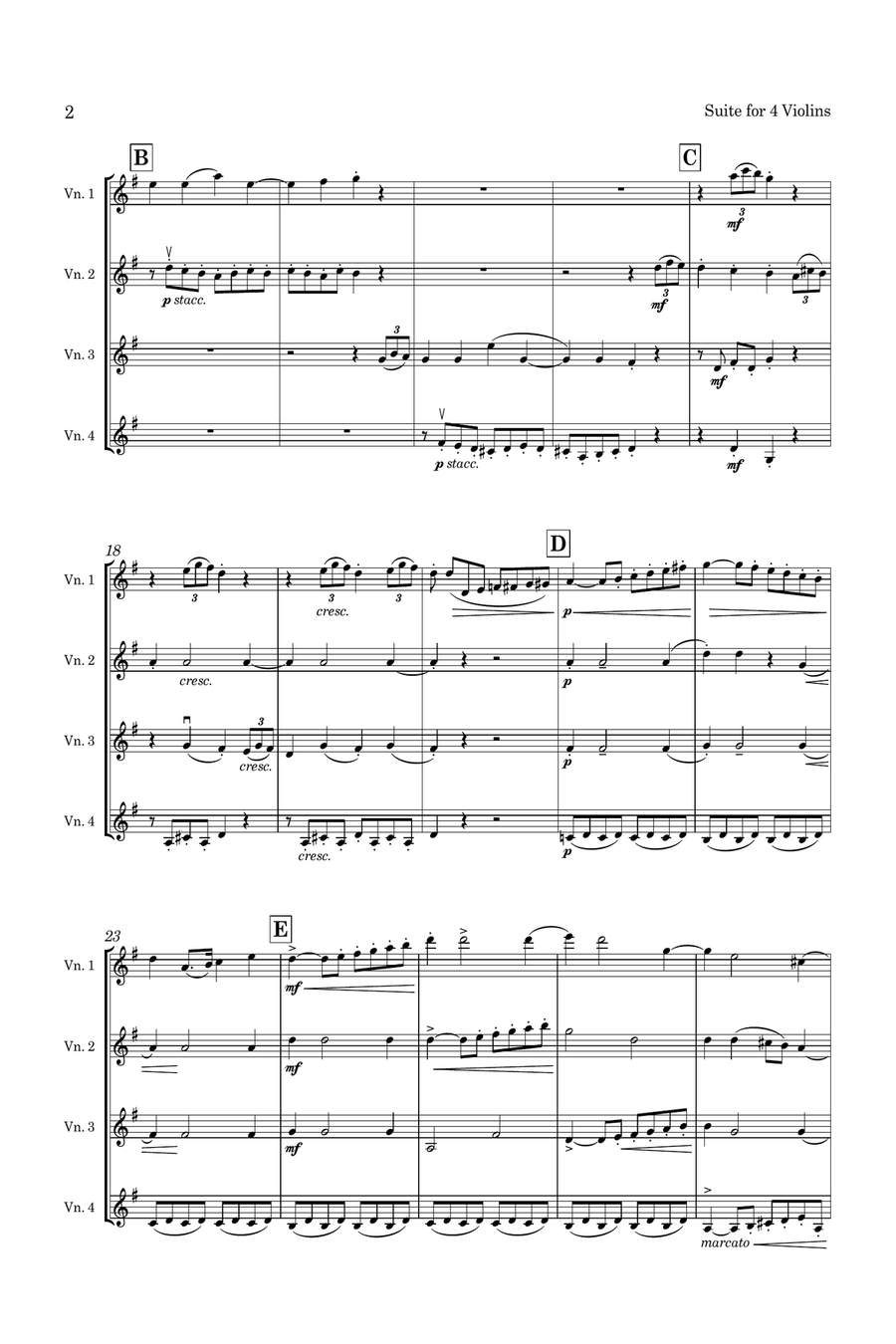 Söchting Suite for 4 Violins Op. 58 Small Ensemble scores gallery preview page 3