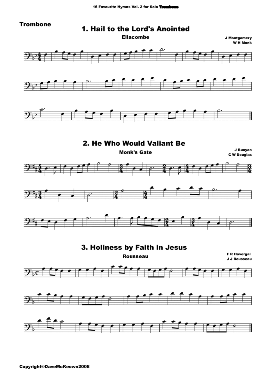 16 Favourite Hymns Vol.2 for solo Trombone Piano scores gallery preview page 1