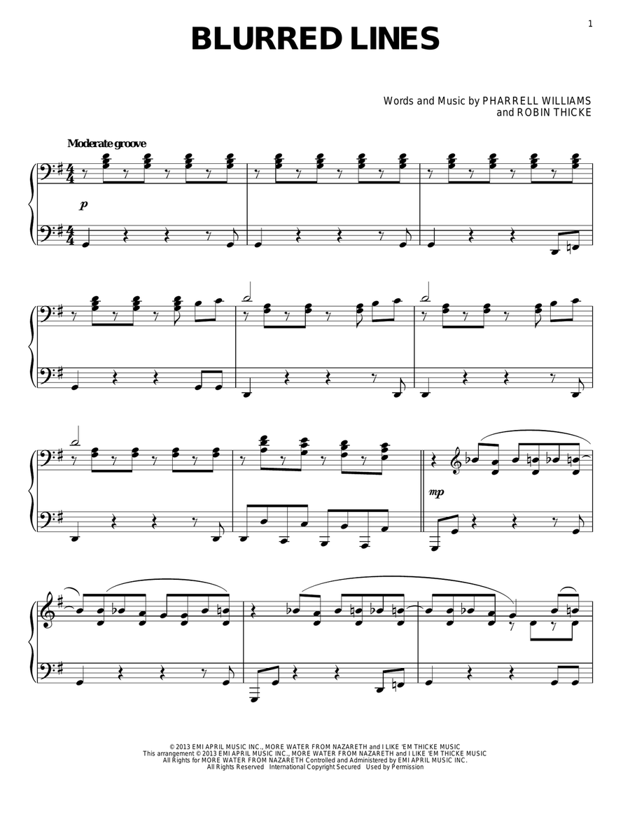 Blurred Lines Piano Solo scores gallery preview page 1