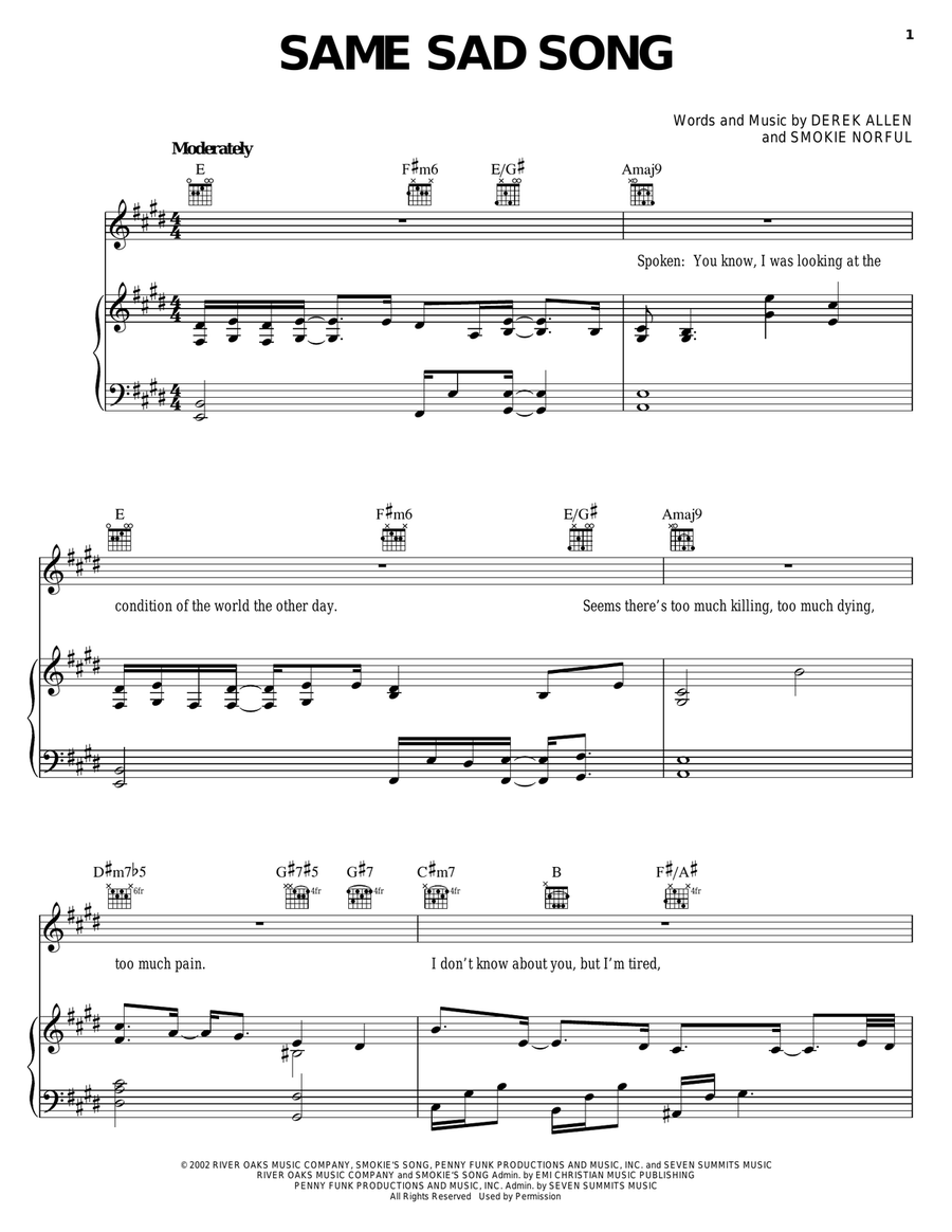 Same Sad Song Piano, Vocal, Guitar scores gallery preview page 1