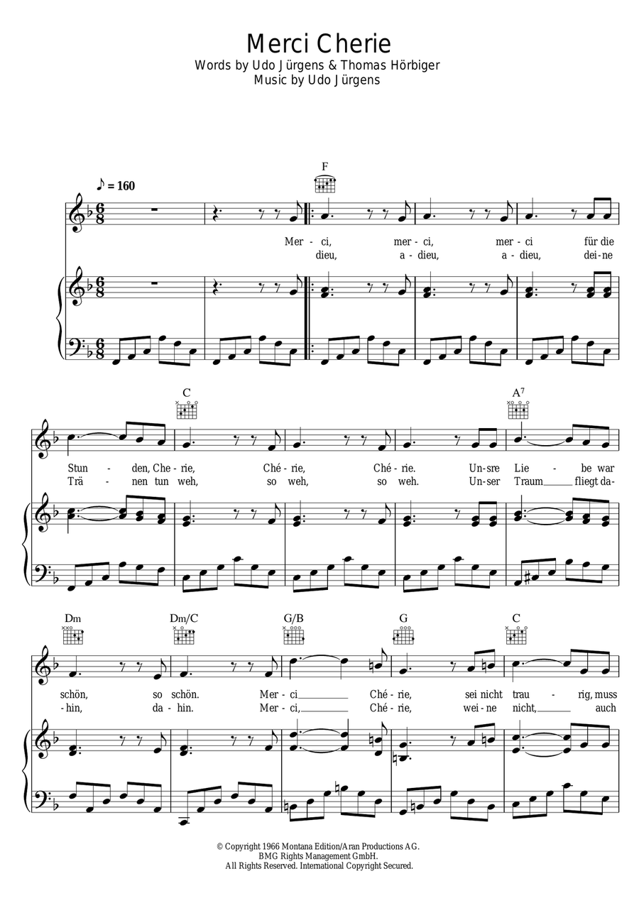 Merci Cherie Piano, Vocal scores gallery preview page 1