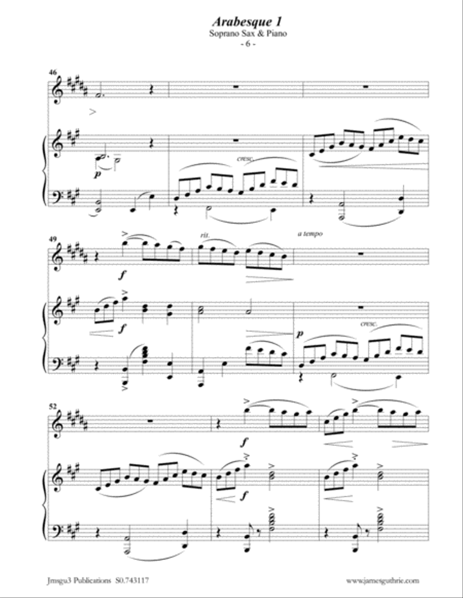 Debussy: Two Arabesques for Soprano Sax & Piano Soprano Saxophone scores gallery preview page 6