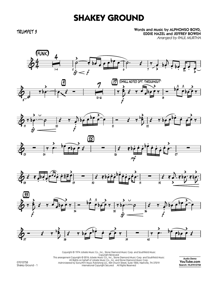 Shakey Ground (arr. Paul Murtha) - Trumpet 3