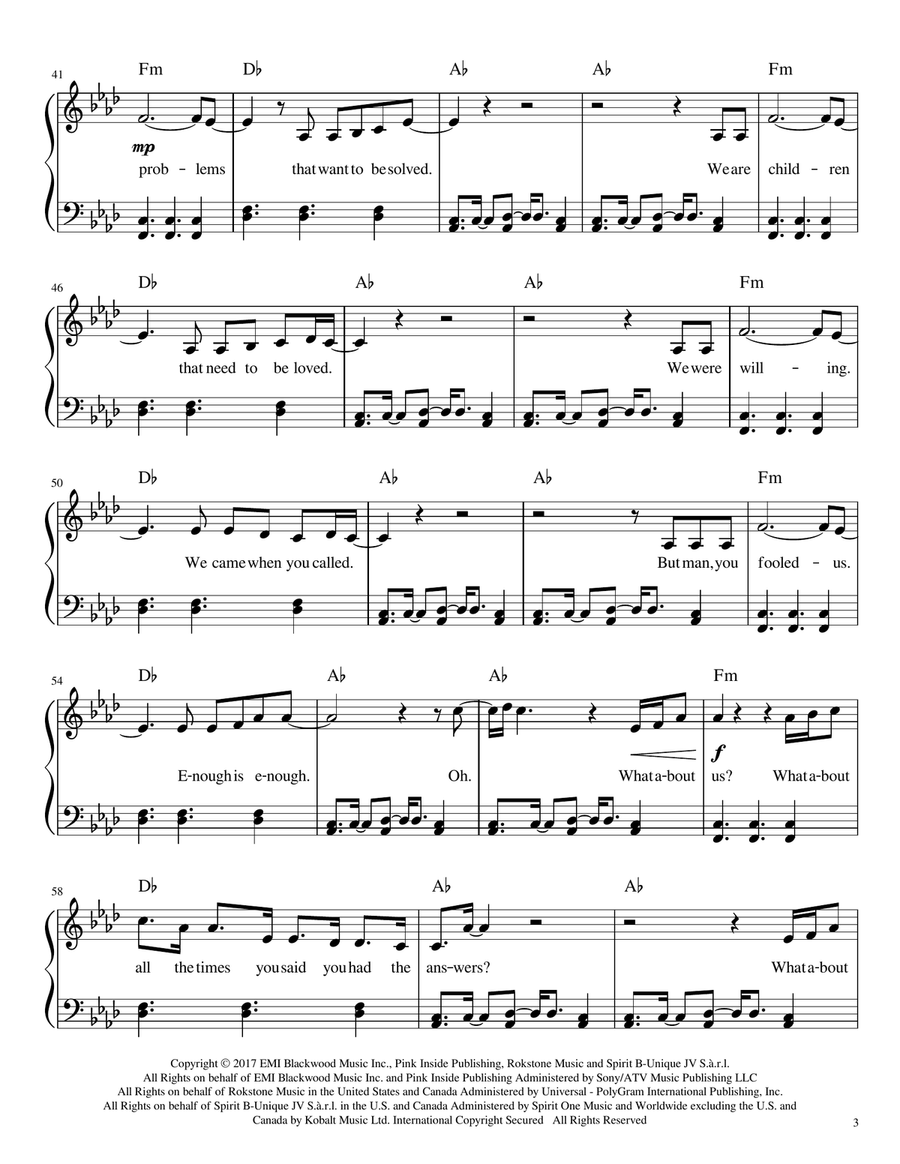 What About Us Piano, Vocal scores gallery preview page 3