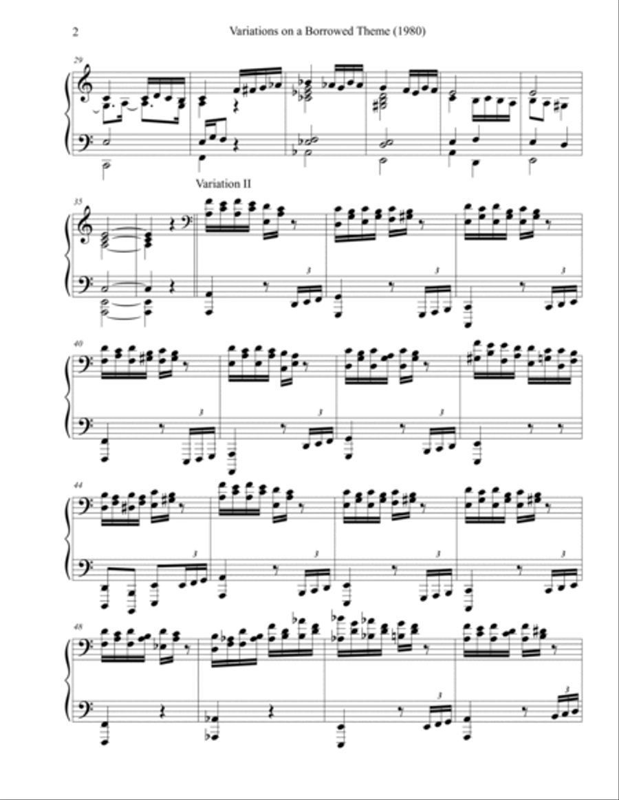 Variations on a Borrowed Theme (1980) Piano Solo scores gallery preview page 2