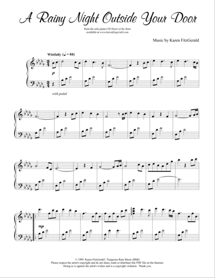 A Rainy Night Outside Your Door Piano Solo scores gallery preview page 1