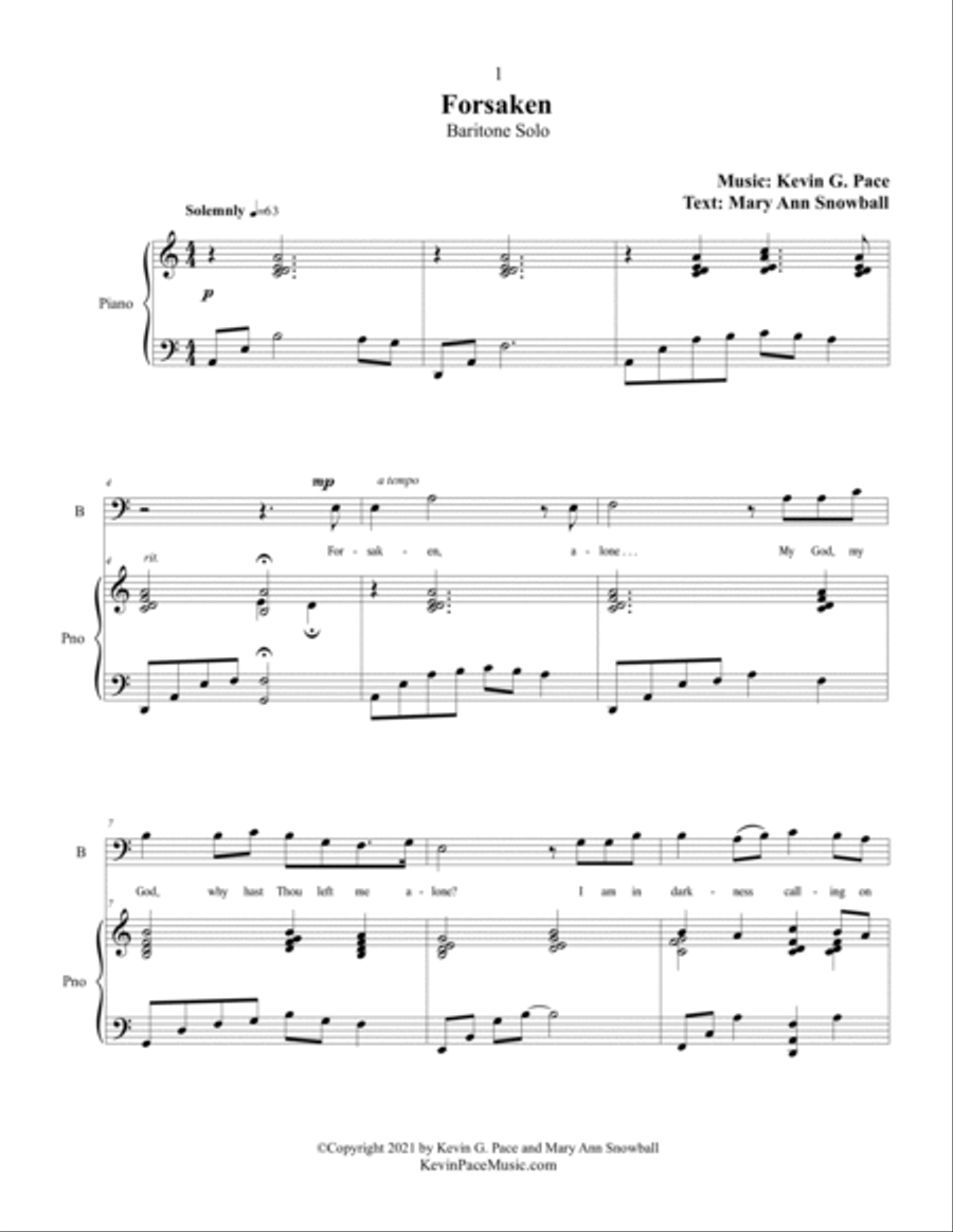 Forsaken, sacred vocal solo for Baritone Baritone Voice scores gallery preview page 2