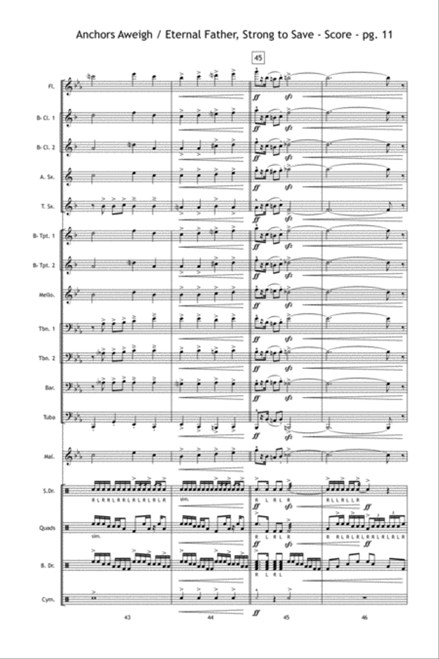 Anchors Aweigh / Eternal Father, Strong to Save Marching Band scores gallery preview page 12