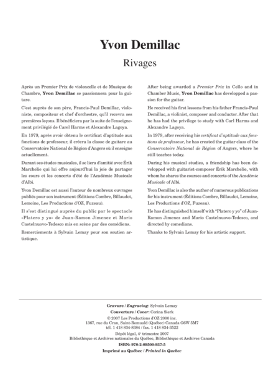 Rivages Classical Guitar scores gallery preview page 1