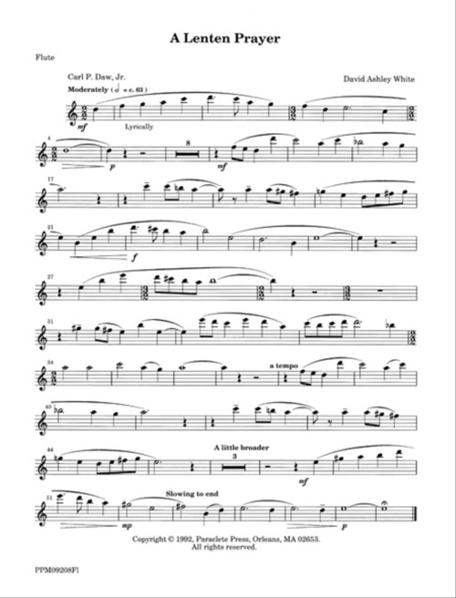 A Lenten Prayer - Flute Part Choir scores gallery preview page 1