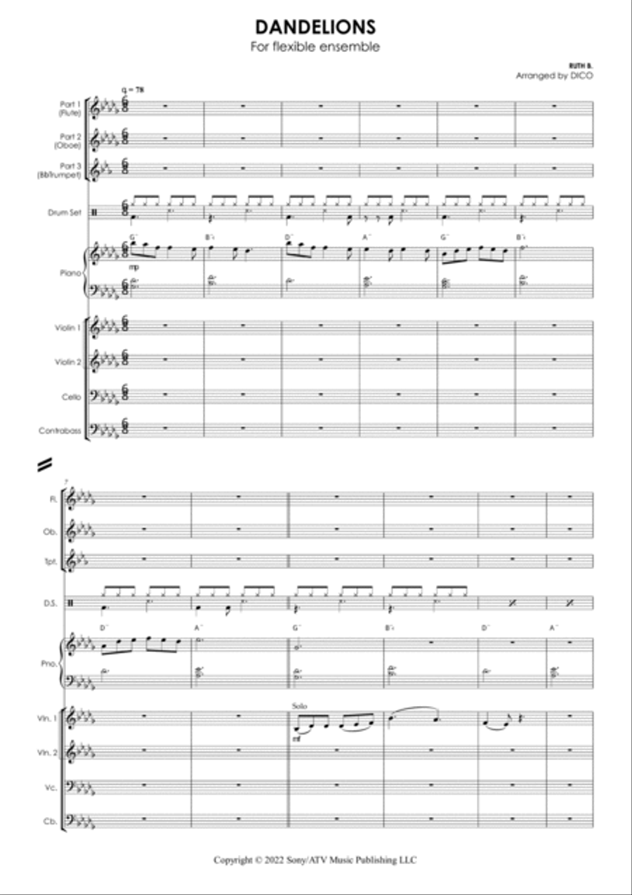 Dandelions B-Flat Clarinet scores gallery preview page 4