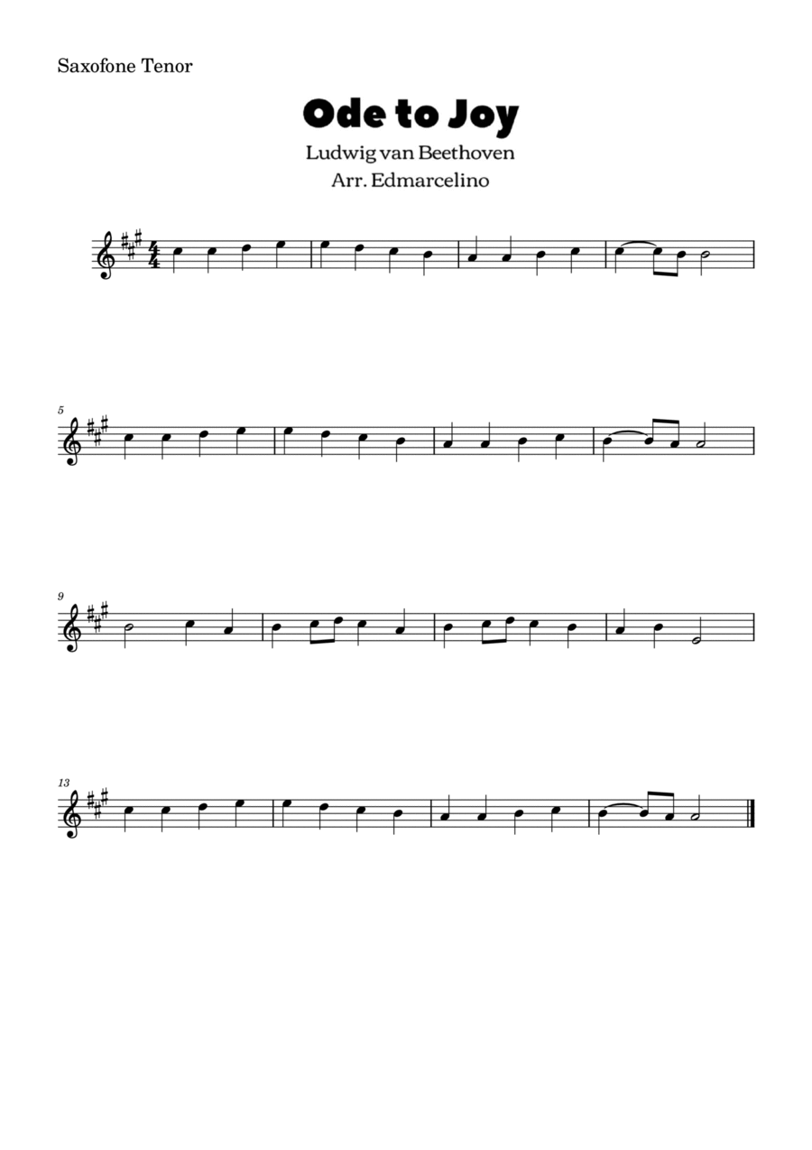 Ode to Joy - Eeasy to Tenor Saxophone Tenor Saxophone scores gallery preview page 1