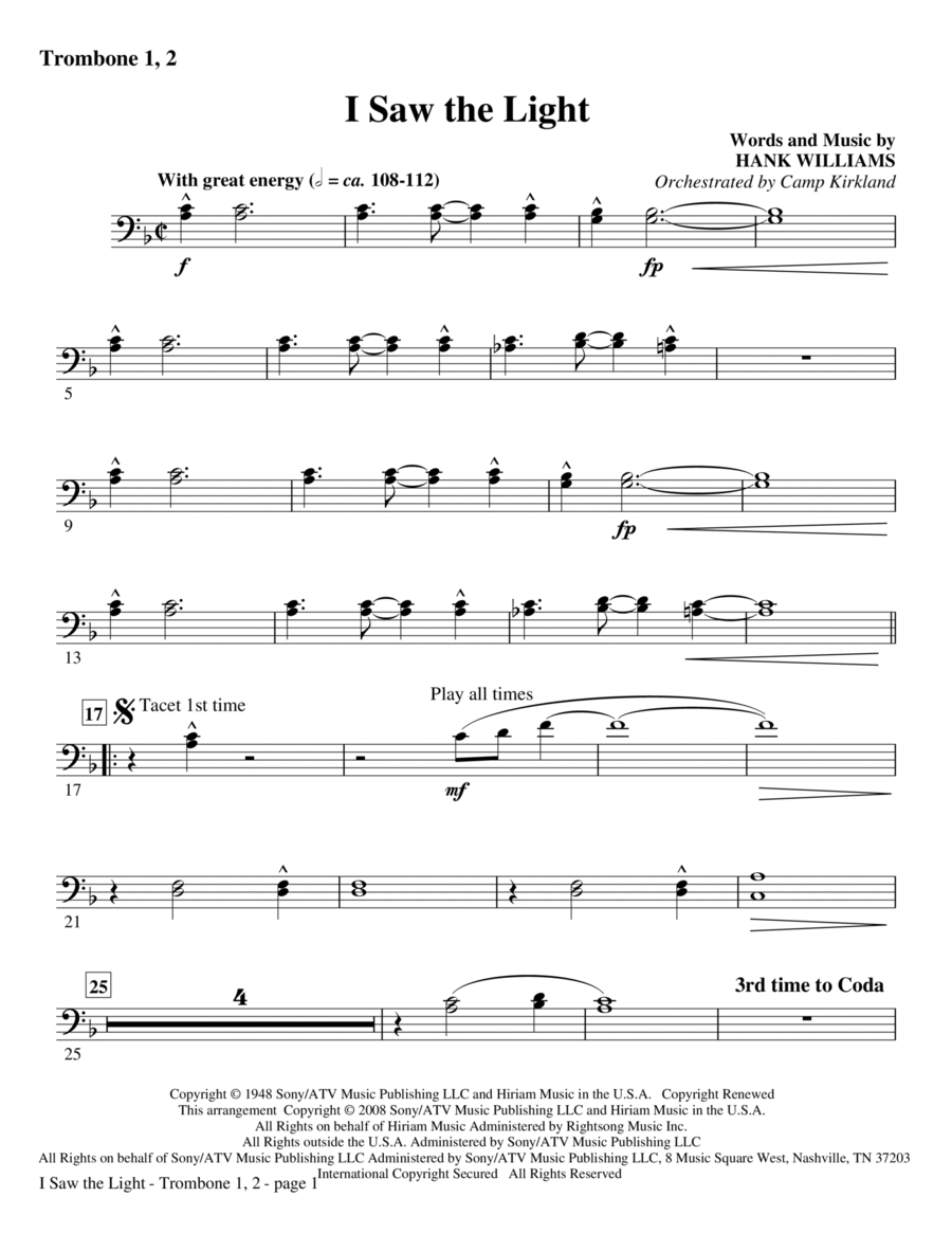I Saw The Light - Trombone 1,2 Choir scores gallery preview page 1