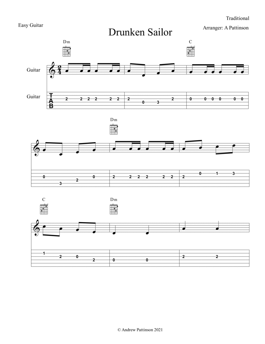 Drunken Sailor for Easy Guitar Acoustic Guitar scores gallery preview page 1