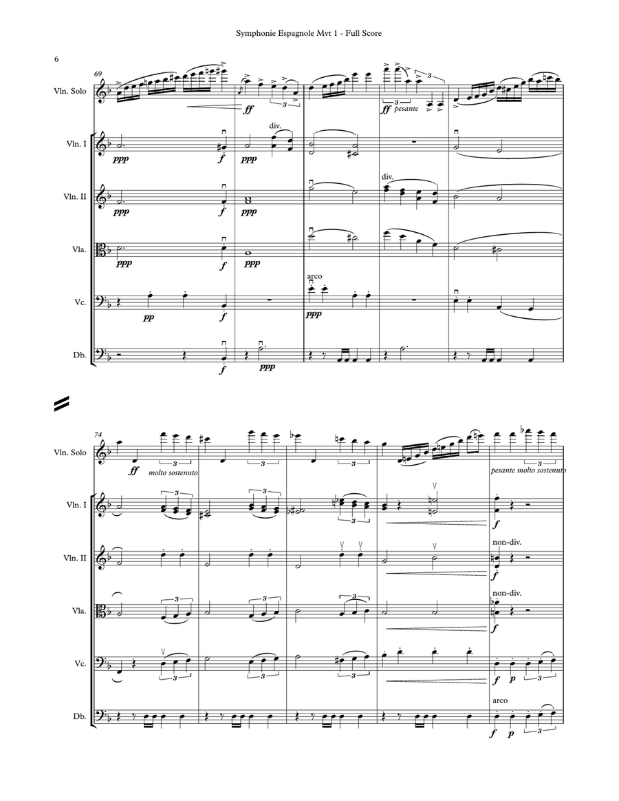Lalo - Symphonie Espagnole, 1st Movement - Solo Violin and String Orchestra String Orchestra scores gallery preview page 6