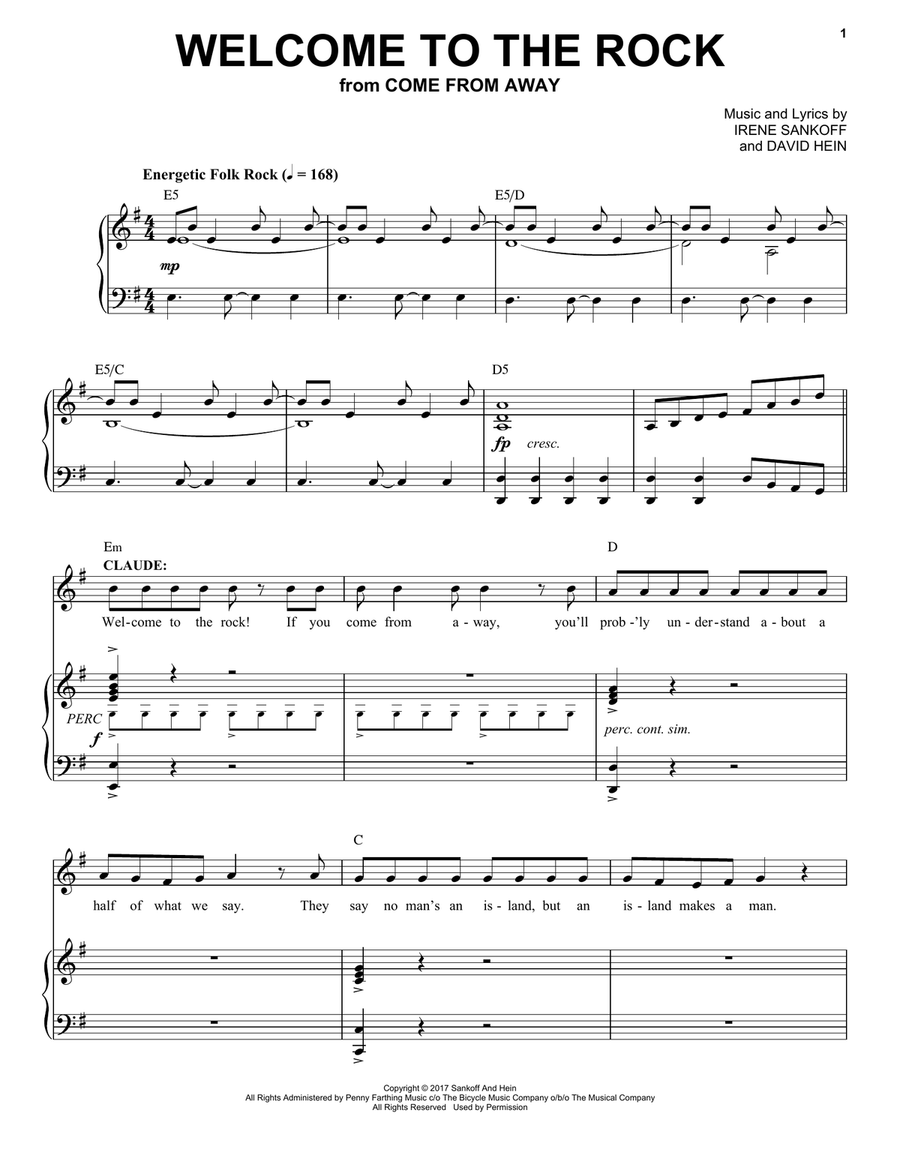 Welcome To The Rock (from Come from Away) Piano, Vocal scores gallery preview page 1