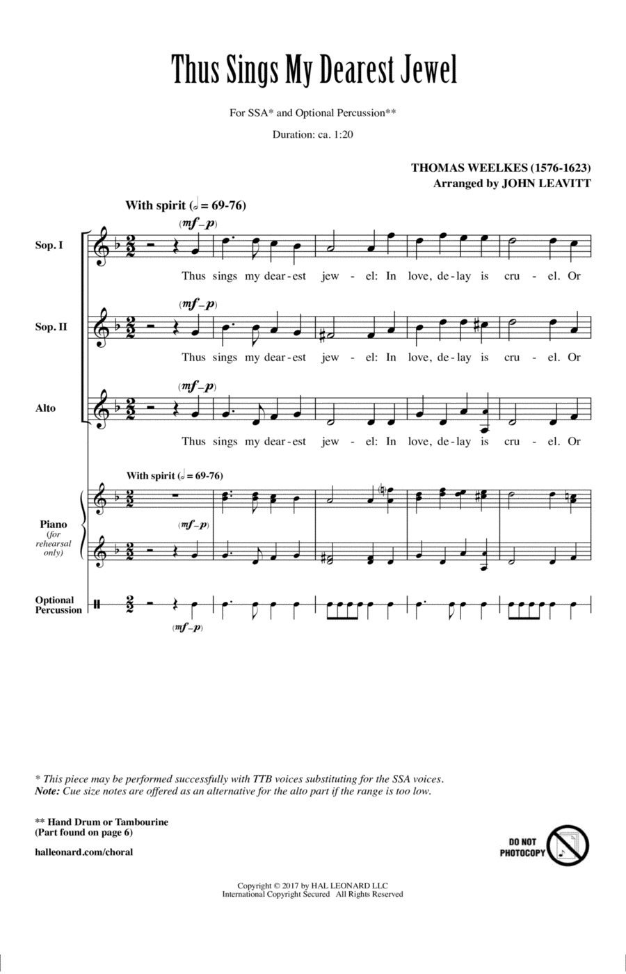 Thus Sings My Dearest Jewel SSA scores gallery preview page 1