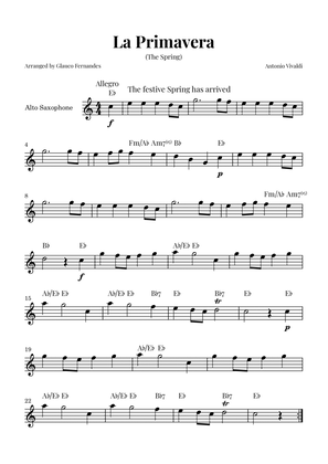 La Primavera (The Spring) by Vivaldi - Alto Saxophone Solo with Chord Notations