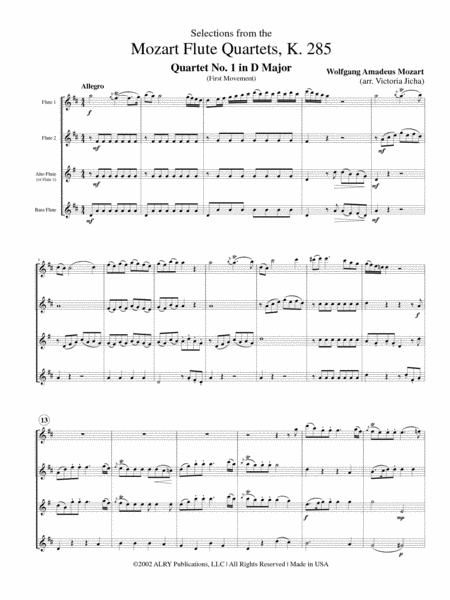 Selections from the Mozart Flute Quartets for Flute Quartet
