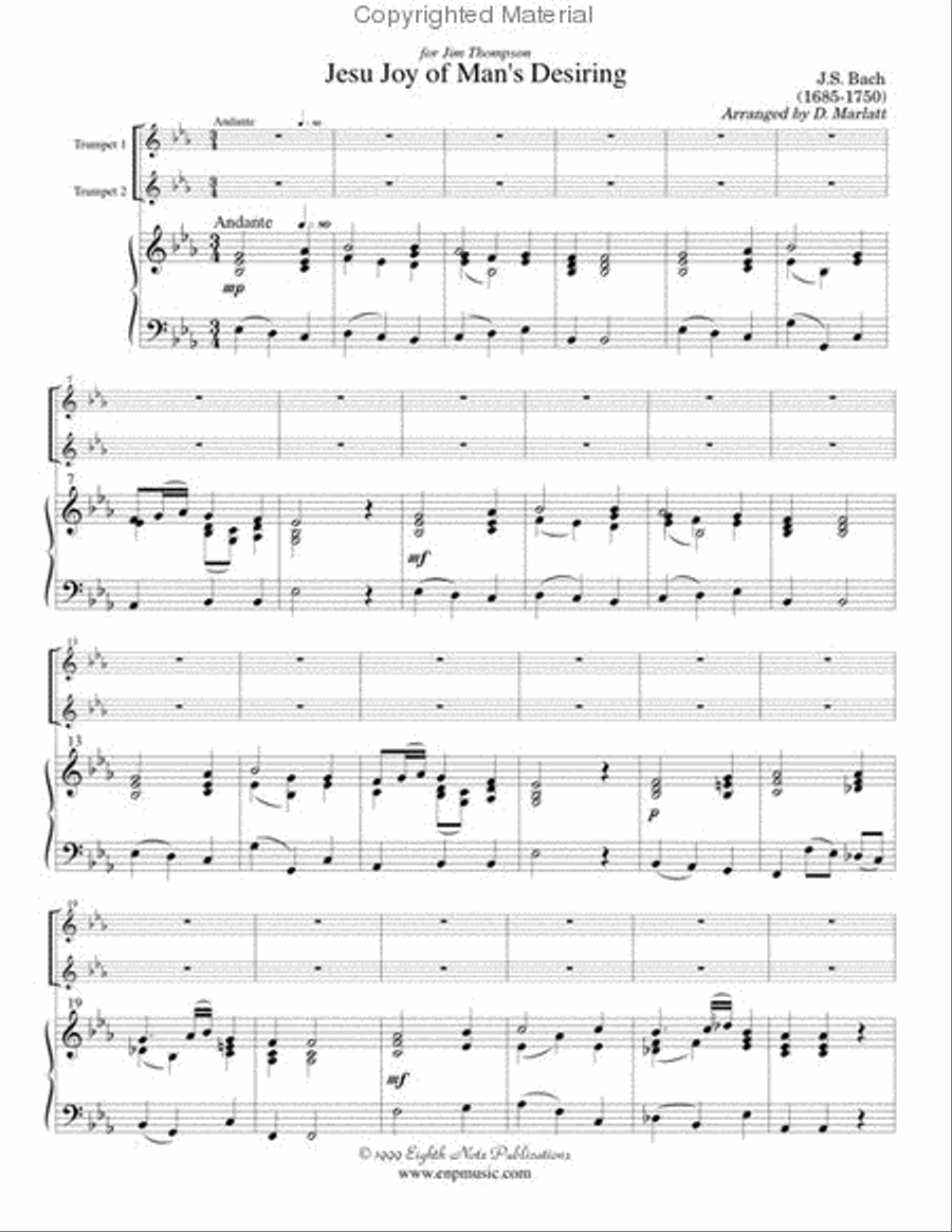 Jesu Joy of Man's Desiring Trumpet Duet scores gallery preview page 2
