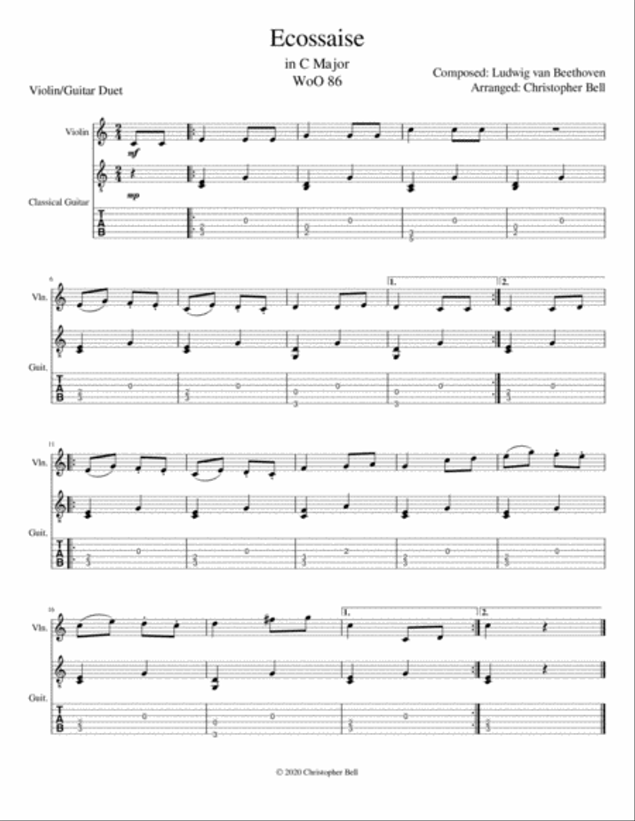Ecossaise - Beethoven - Violin-Guitar Duet String Duet scores gallery preview page 1