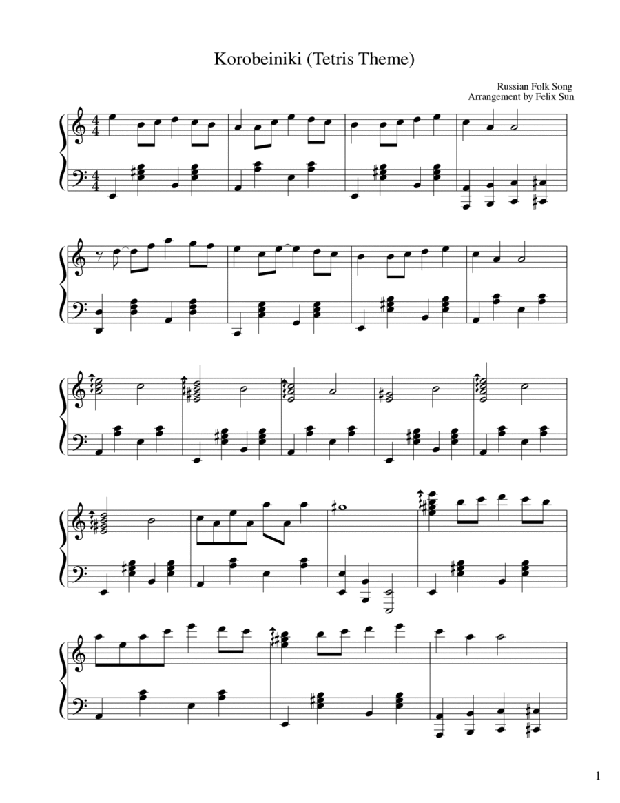 Tetris Theme (aka Korobeiniki) - Piano Solo Piano Solo scores gallery preview page 1