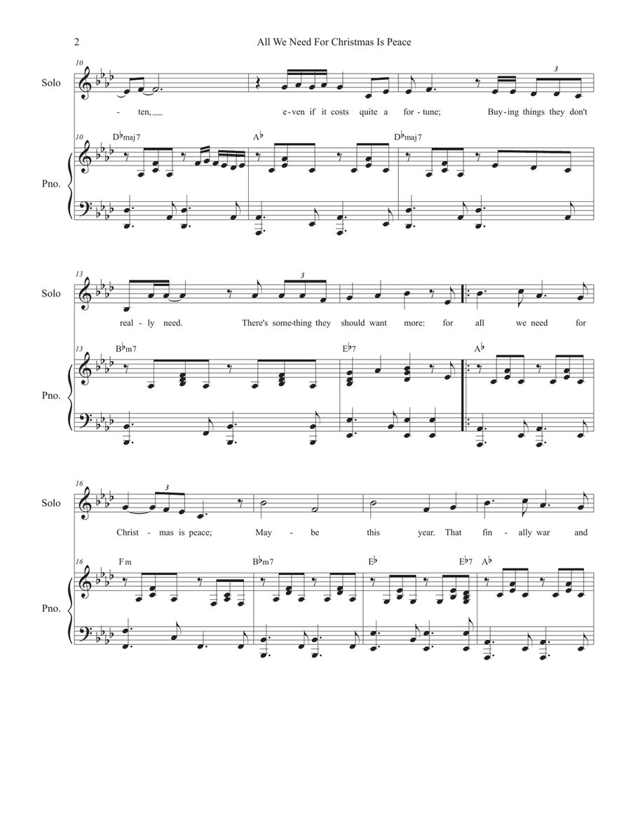 All We Need For Christmas Is Peace (Vocal solo with Unison choir) Unison Choir scores gallery preview page 2