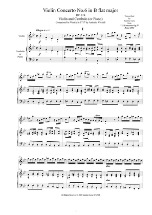 Book cover for Vivaldi - Violin Concerto No.6 in F major RV 374 Op.7 for Violin and Cembalo (or Piano)