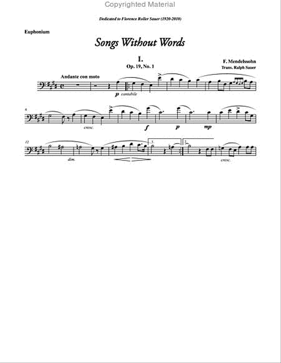 Six Songs Without Words for Euphonium & Piano Euphonium scores gallery preview page 2