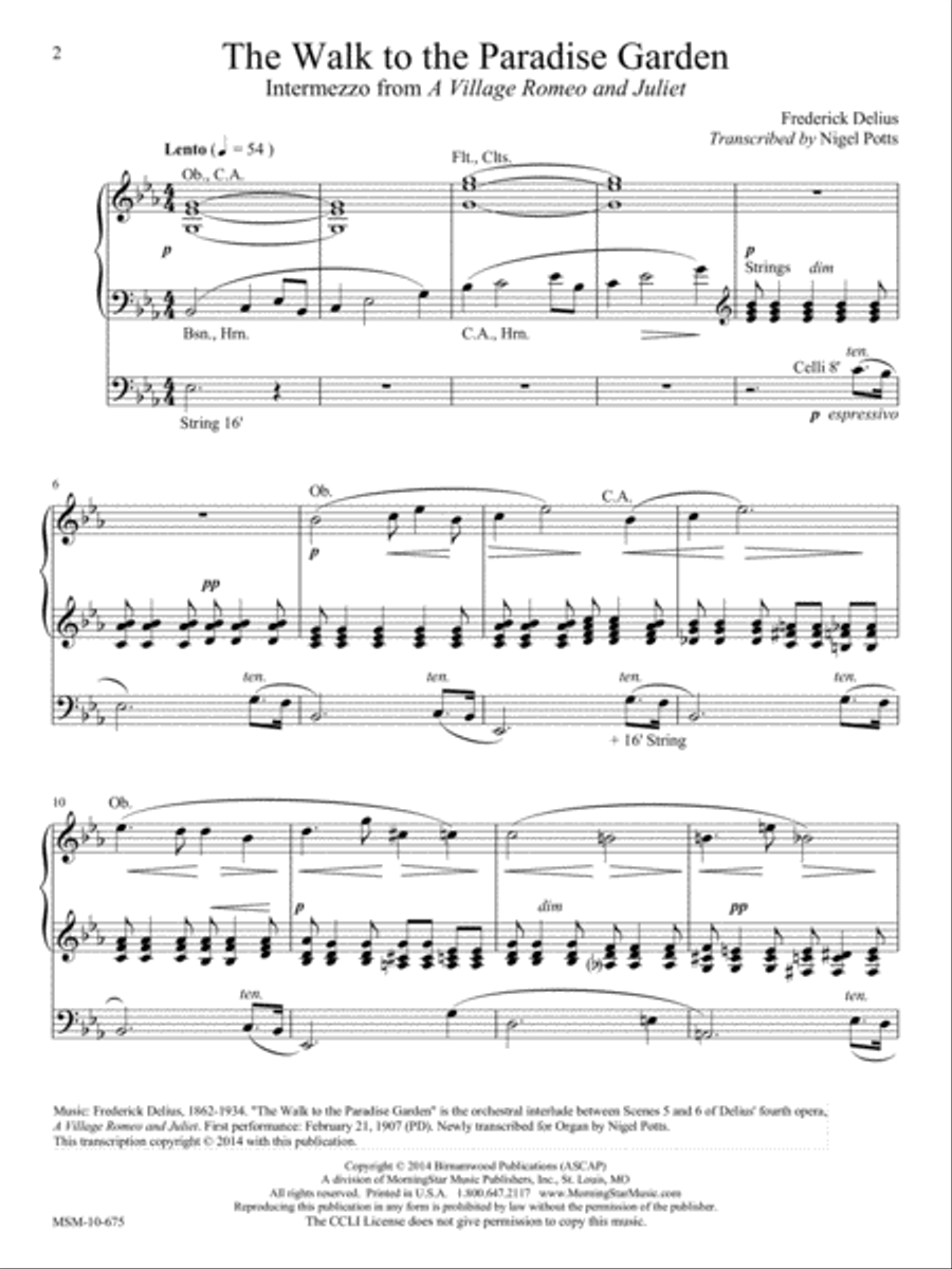 The Walk to the Paradise Garden: Intermezzo from A Village Romeo and Juliet Organ scores gallery preview page 3