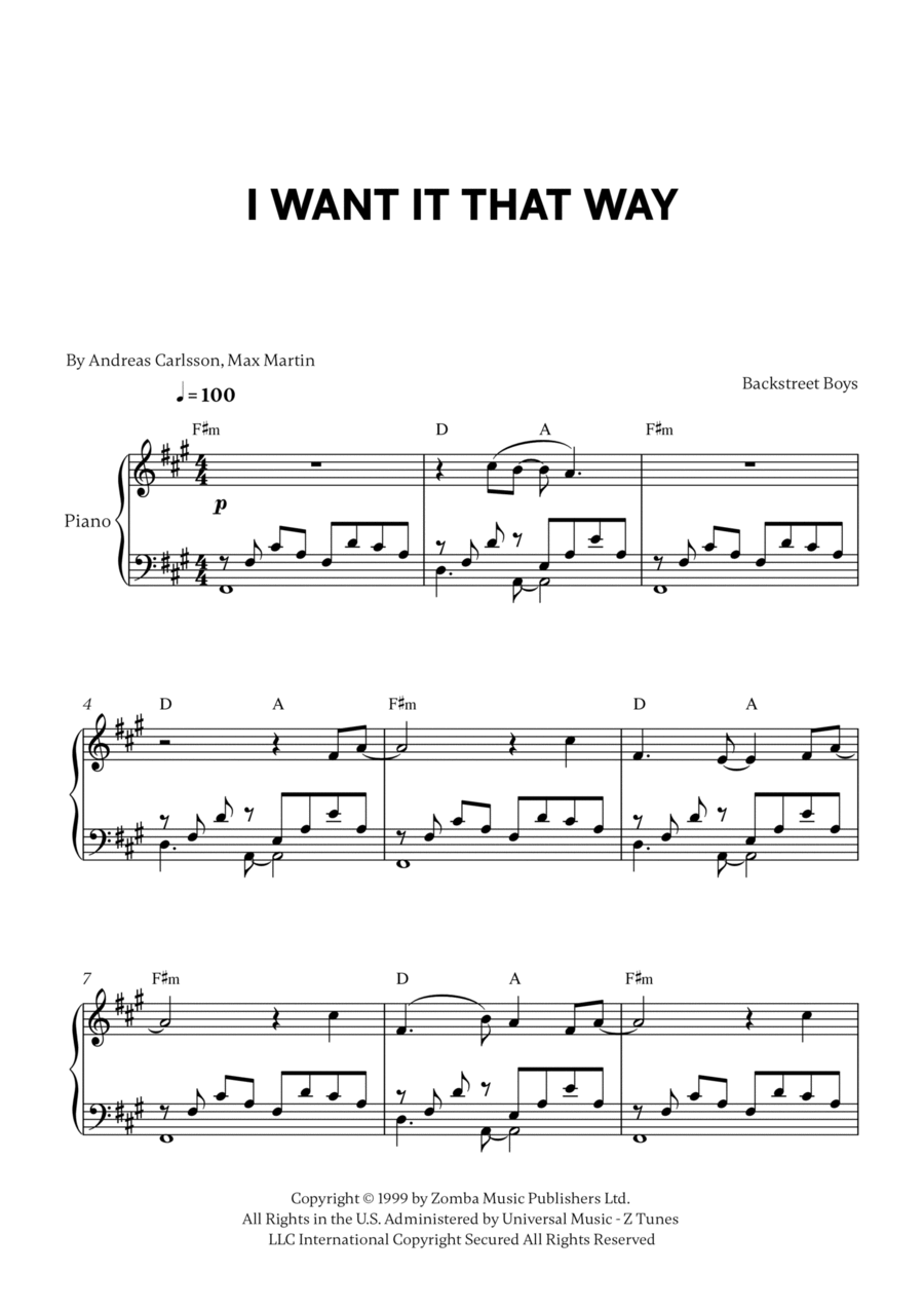 I Want It That Way I Want It That Way Piano, Vocal, Guitar scores gallery preview page 1