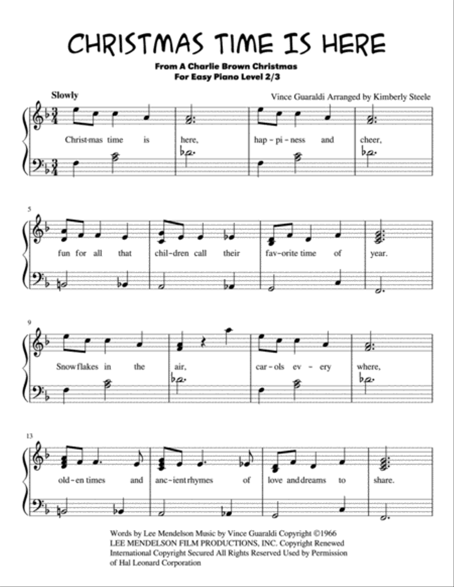Christmas Time Is Here Easy Piano scores gallery preview page 1
