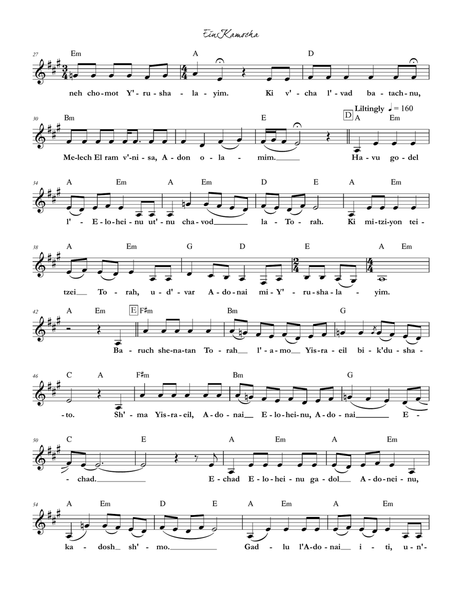 Ein Kamocha Ein Kamocha Piano scores gallery preview page 2
