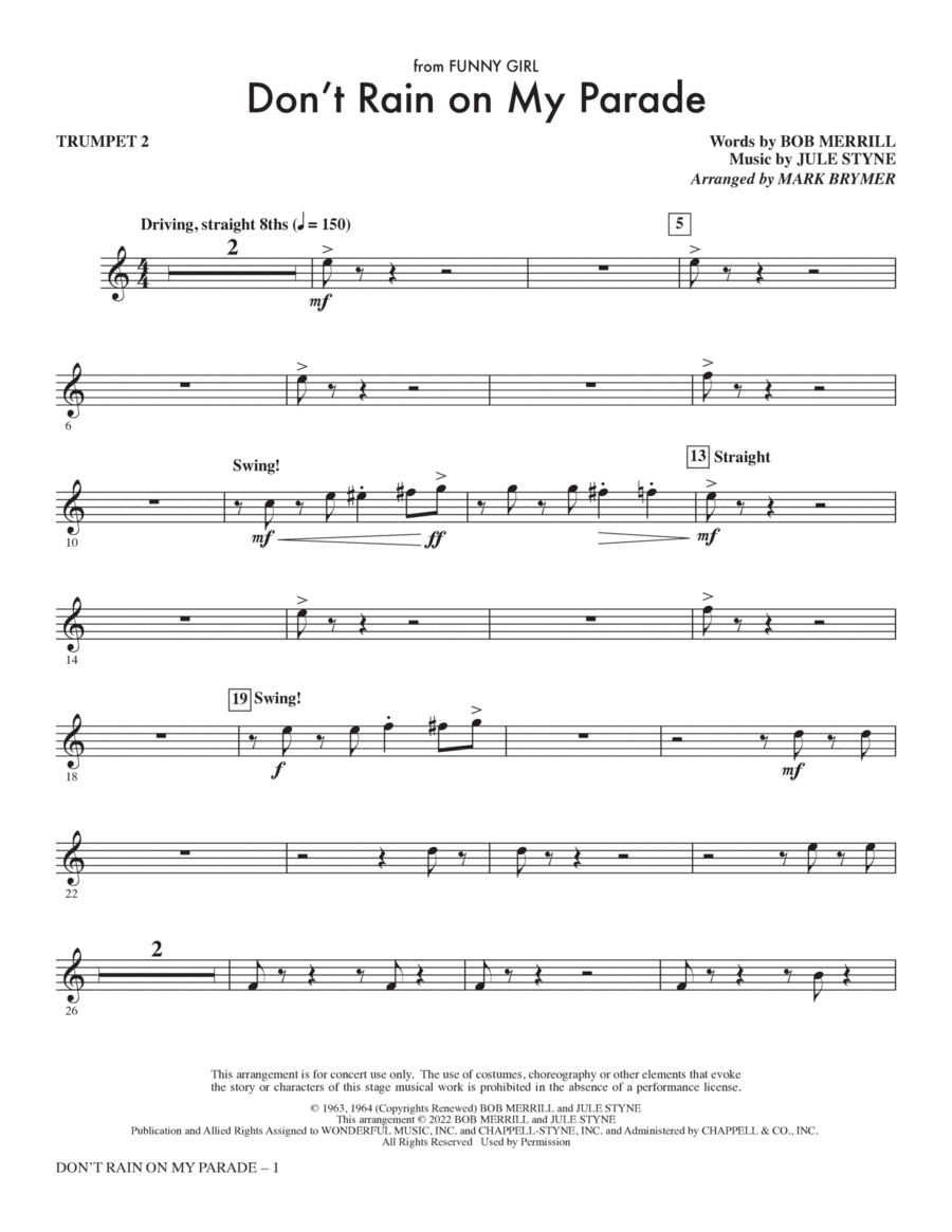 Don't Rain On My Parade (from Funny Girl) (arr. Mark Brymer) - Trumpet 2
