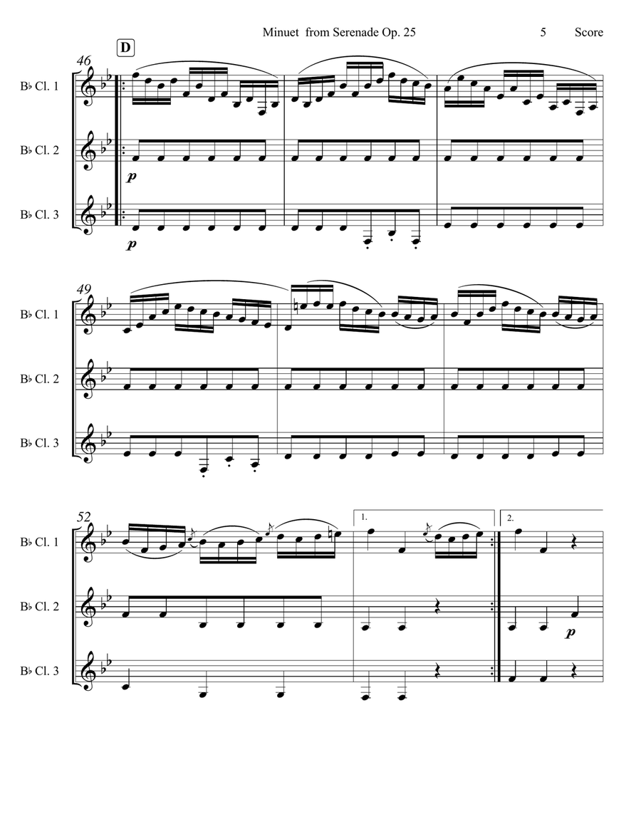 Beethoven - Minuet from Serenade Op. 25 set for Clarinet Trio Clarinet Trio scores gallery preview page 6