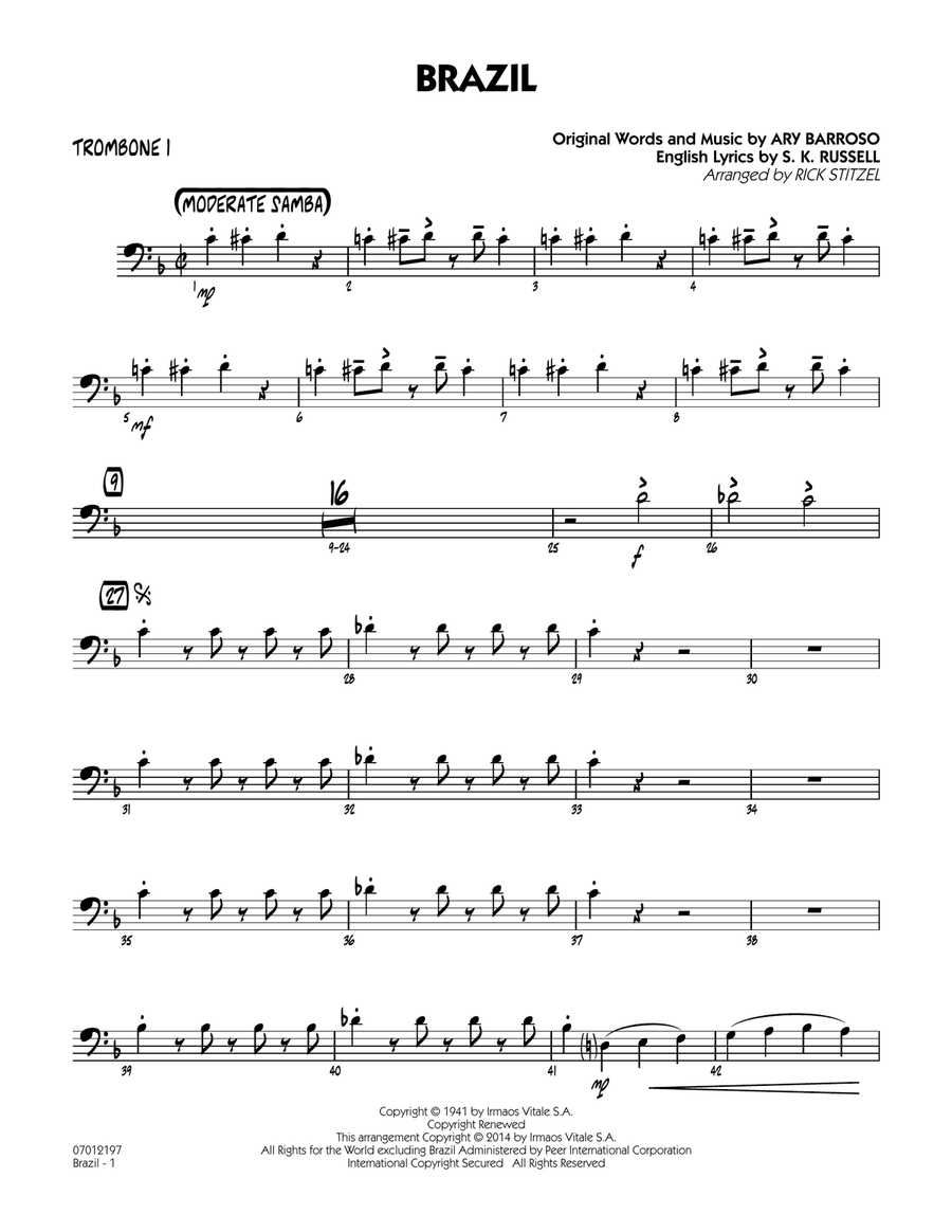 Brazil - Trombone 1 Brazil - Trombone 1 Jazz Ensemble scores gallery preview page 1