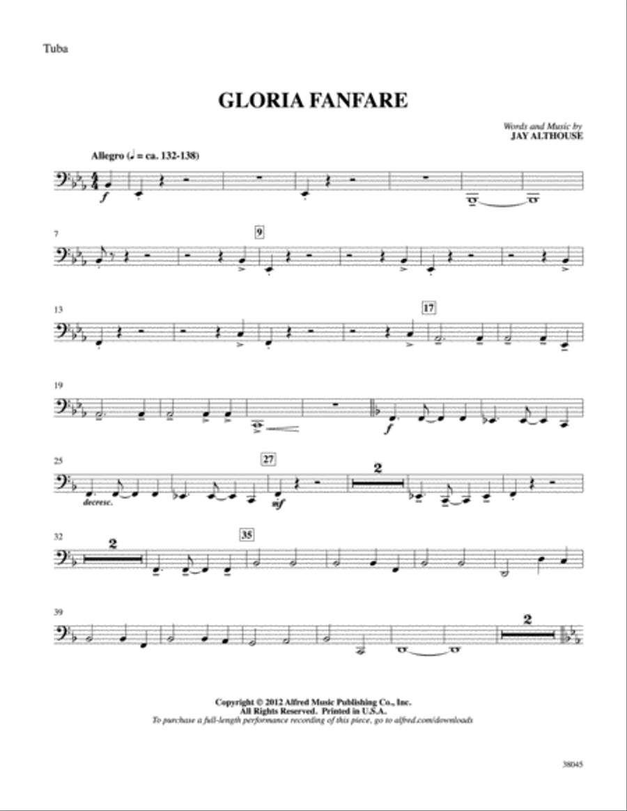 Gloria Fanfare: Tuba Gloria Fanfare: Tuba Tuba scores gallery preview page 1