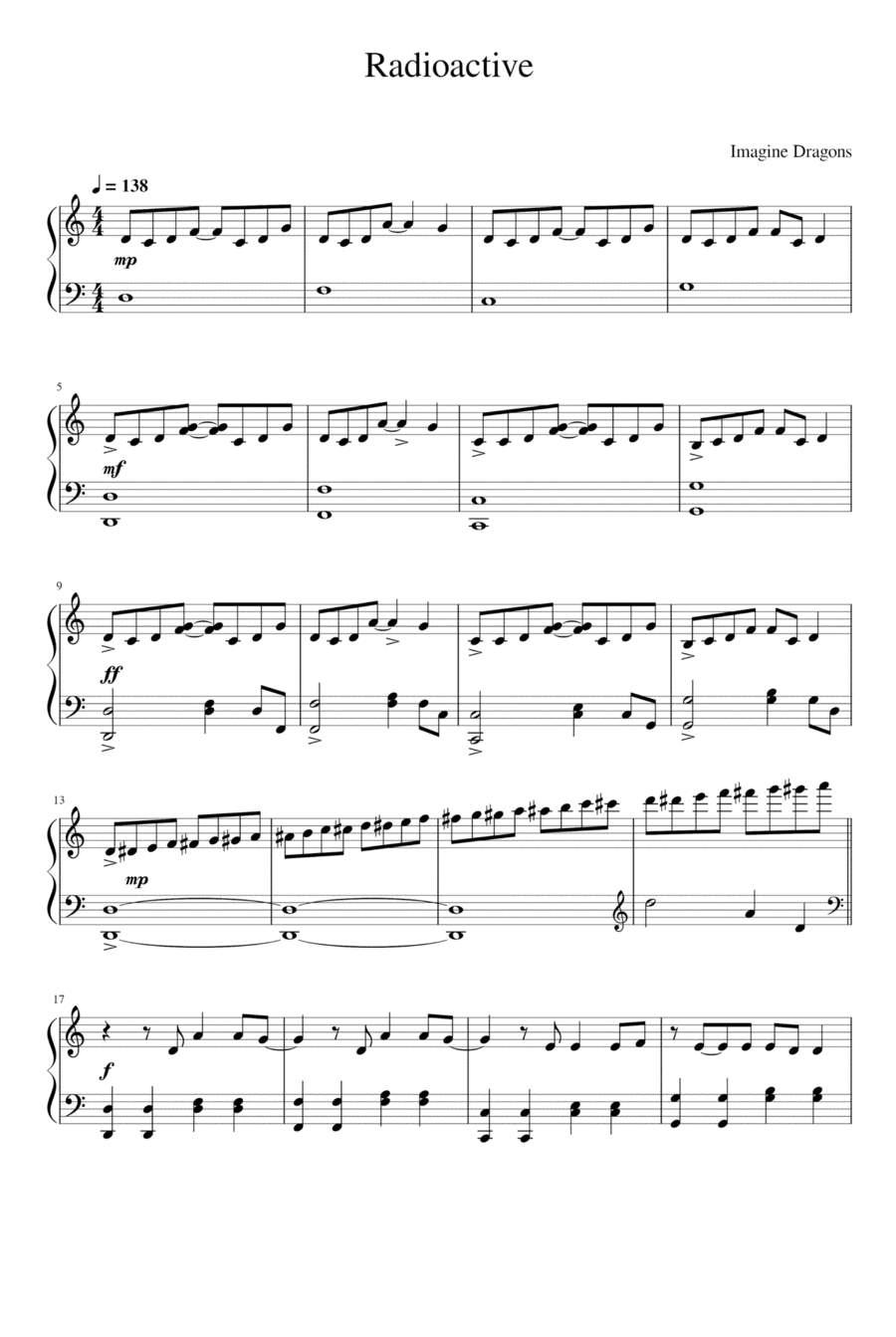 Radioactive Piano Solo scores gallery preview page 1