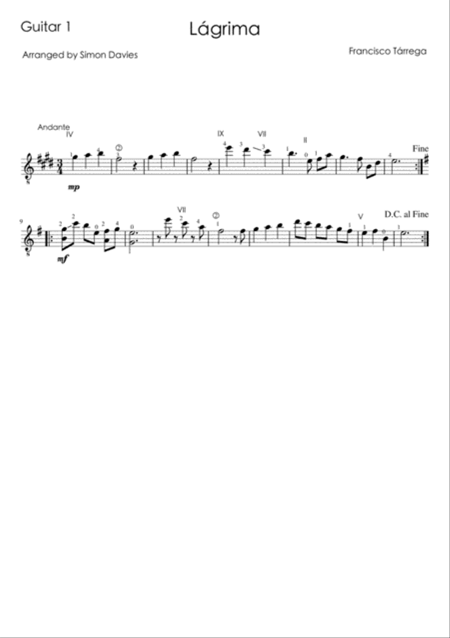 Làgrima - Francisco Tarrega (for guitar ensemble) Guitar Ensemble scores gallery preview page 2