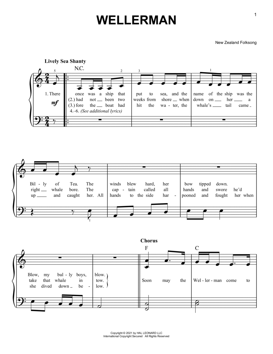 Wellerman Easy Piano scores gallery preview page 1