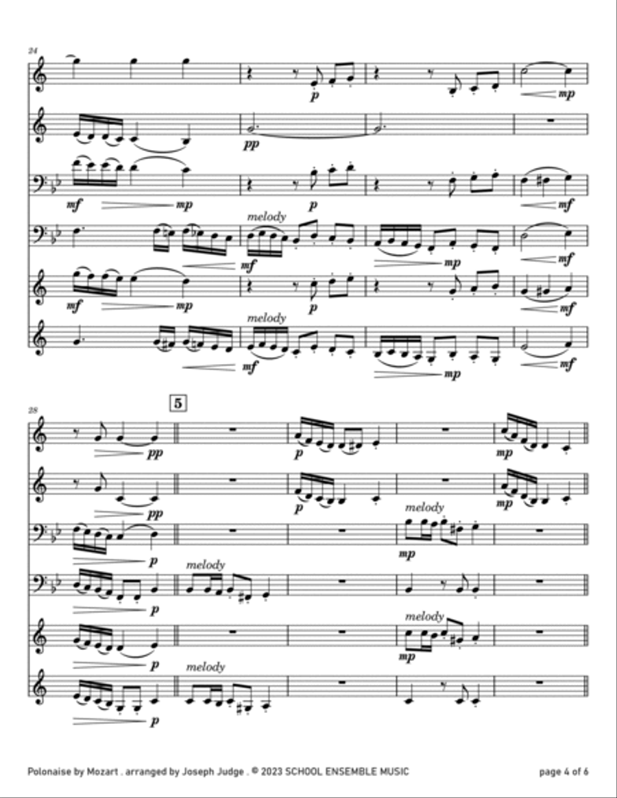 Polonaise by Mozart for Brass Quartet in Schools Brass Quartet scores gallery preview page 4