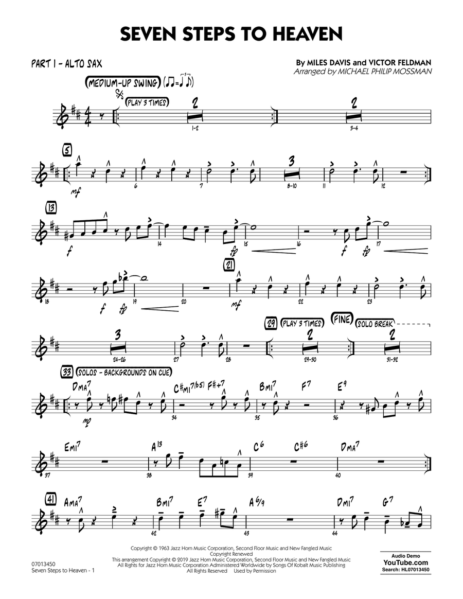 Seven Steps to Heaven (arr. Michael Philip Mossman) - Part 1 - Alto Sax