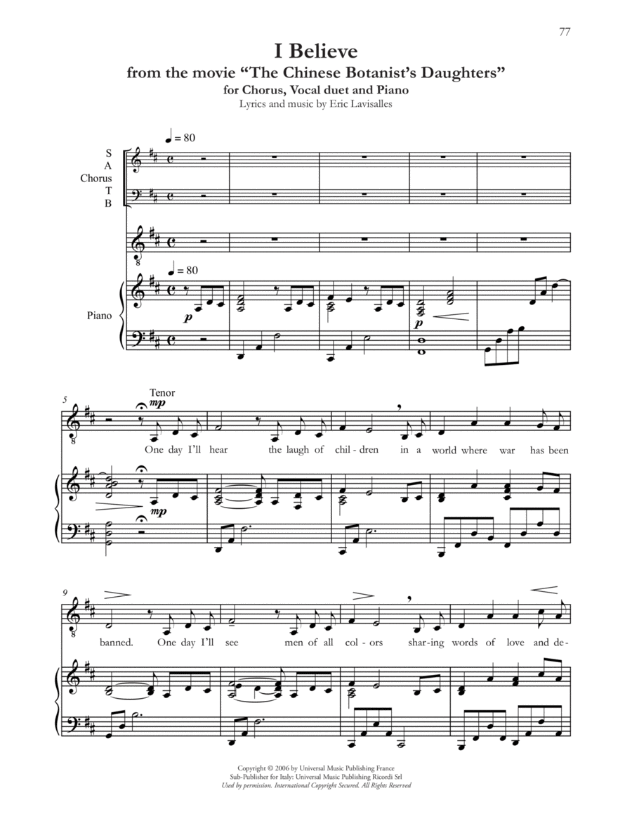 I Believe (from The Chinese Botanist's Daughters) 4-Part scores gallery preview page 1