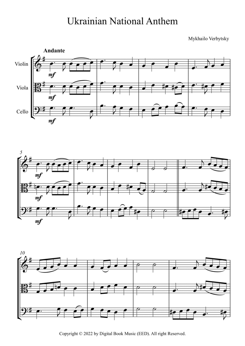 Ukrainian National Anthem - Mykhailo Verbytsky (String Trio - Violin, Viola, Cello) + parts image number null