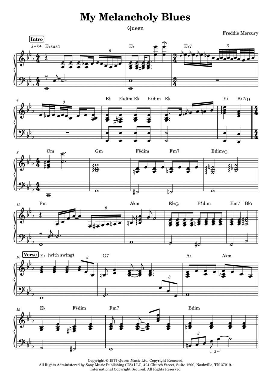 My Melancholy Blues Piano Solo scores gallery preview page 1