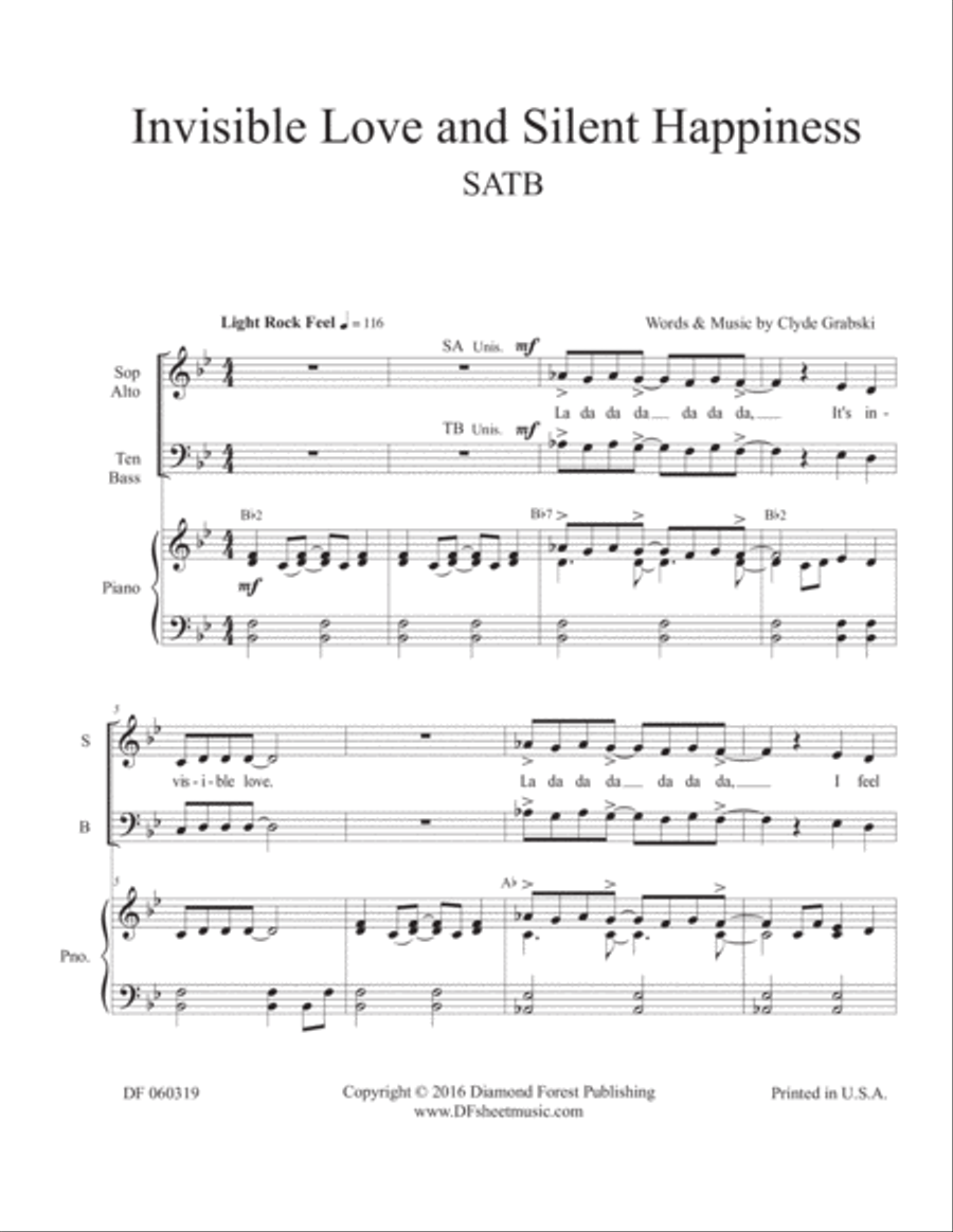 Invisible Love and Silent Happiness (SATB) Joy of Spirit - Song for All Choirs 4-Part scores gallery preview page 1